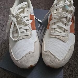 New Balance White and Orange Sneakers